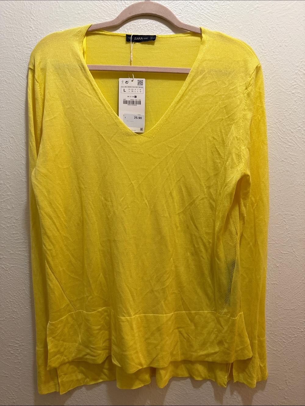 Zara Bright Yellow V-Neck Long Sleeve Top